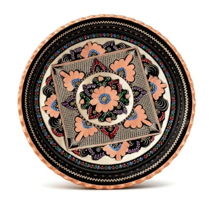 Bakır Yuvarlak Servis Tepsisi - Renkli, 35 cm