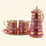 Kapaklı Bakır Sürahi ve Tepsili Bardak Takımı