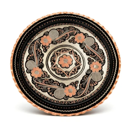 Bakır Yuvarlak Servis Tepsisi - Siyah, 35 cm